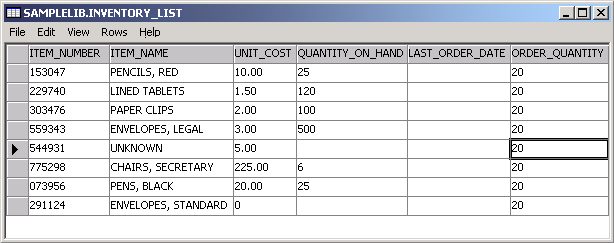 screen capture of samplelib.inventorylist