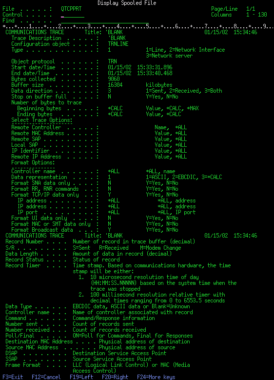 This figure shows the first part of a communications
trace. A description precedes the figure.