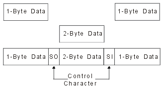 Graphic depicting the placement
of shift-out and shift-in characters