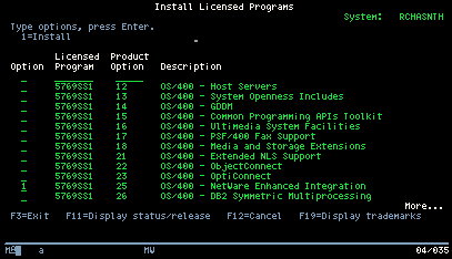 Install Licensed Programs display