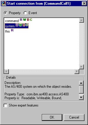 VisualAge Start connection from dialog - Connecting AS400 bean to CommandCall bean