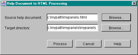 Help Document to HTML Processing dialog