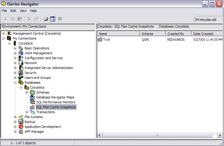 iSeries Navigator - SQL Plan Cache
Snapshots