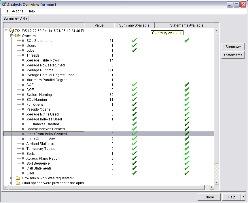 Analyze monitor data overview dialog