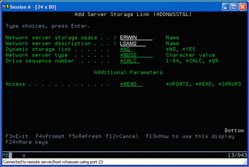 Add Network Server Storage Link display