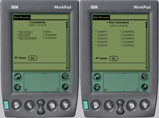 Two images of a PDA running iSeries Navigator for Wireless