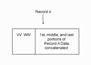 This record is comprised
of VV WW and the 1st, middle, and last portions of Record A data, concatenated.