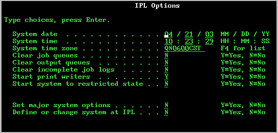 IPL Options screen