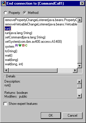 VisualAge End connection to dialog - Connecting a method to a button