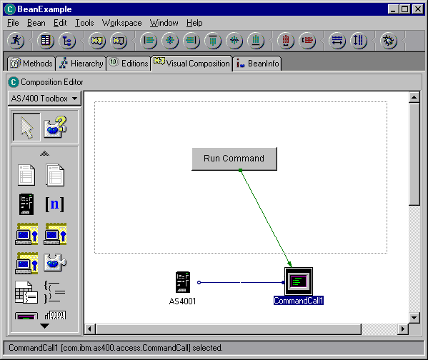 VisualAge Composition Editor window - Finished bean example