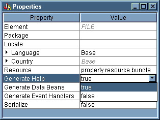 Setting the Generate Help property on the GUI Builder Properties panel