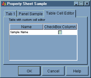 Property Sheet Sample dialog: Table Cell Editor tab