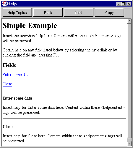 The Simple Example online help skeleton