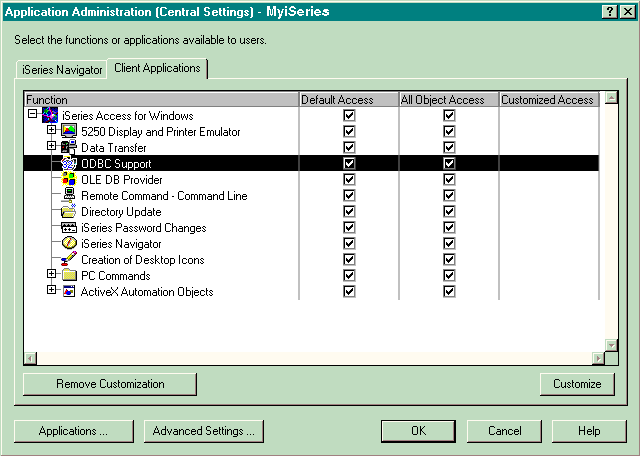 Application Administration Central Settings dialog