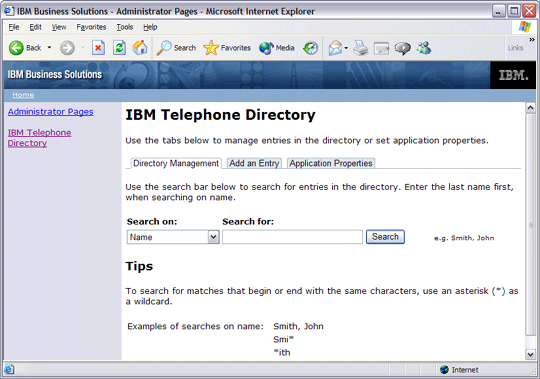 The IBM Telephone Directory administrator pages