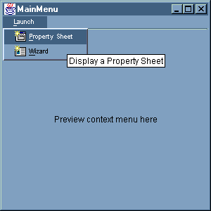 GUI Builder: Viewing Property Sheet on the Launch menu