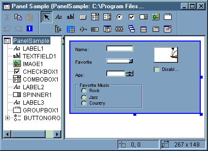 Sample panel created with GUI Builder