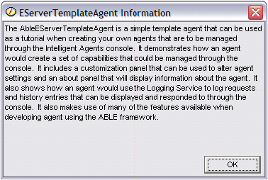 The About panel provides a dialog for you do to add a description of your agents capabilities.