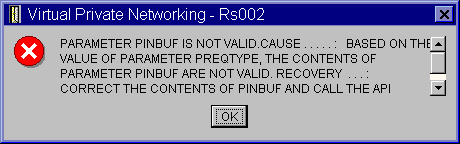 VPN error message: PARAMETER PINBUF IS NOT VALID