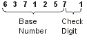 In the figure, a 7-digit number
(6371257) is followed by a check digit of 1.