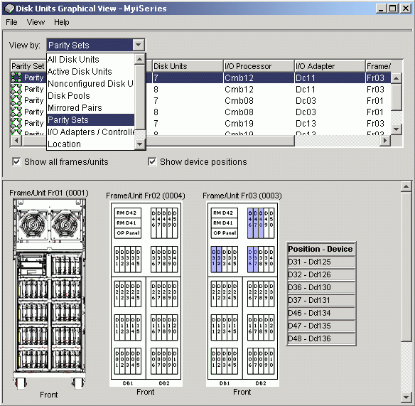 This image shows your parity sets within the iSeries Navigator interface.