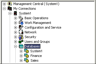 A screen capture of the Databases folder in iSeries Navigator depicting the appearance on an additional database.