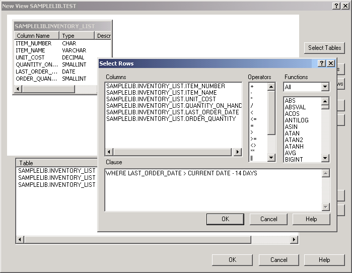 screen capture of select rows window